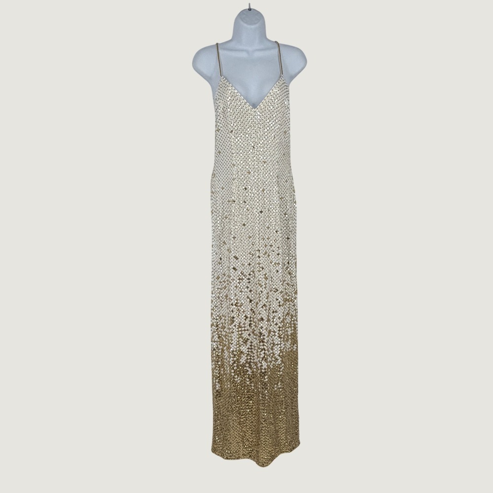Cache Metallic Gold Ombre Sequin Slip Gown